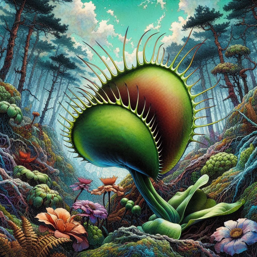 Photorealistic Venus Fly Trap Japanese Ink Art 4