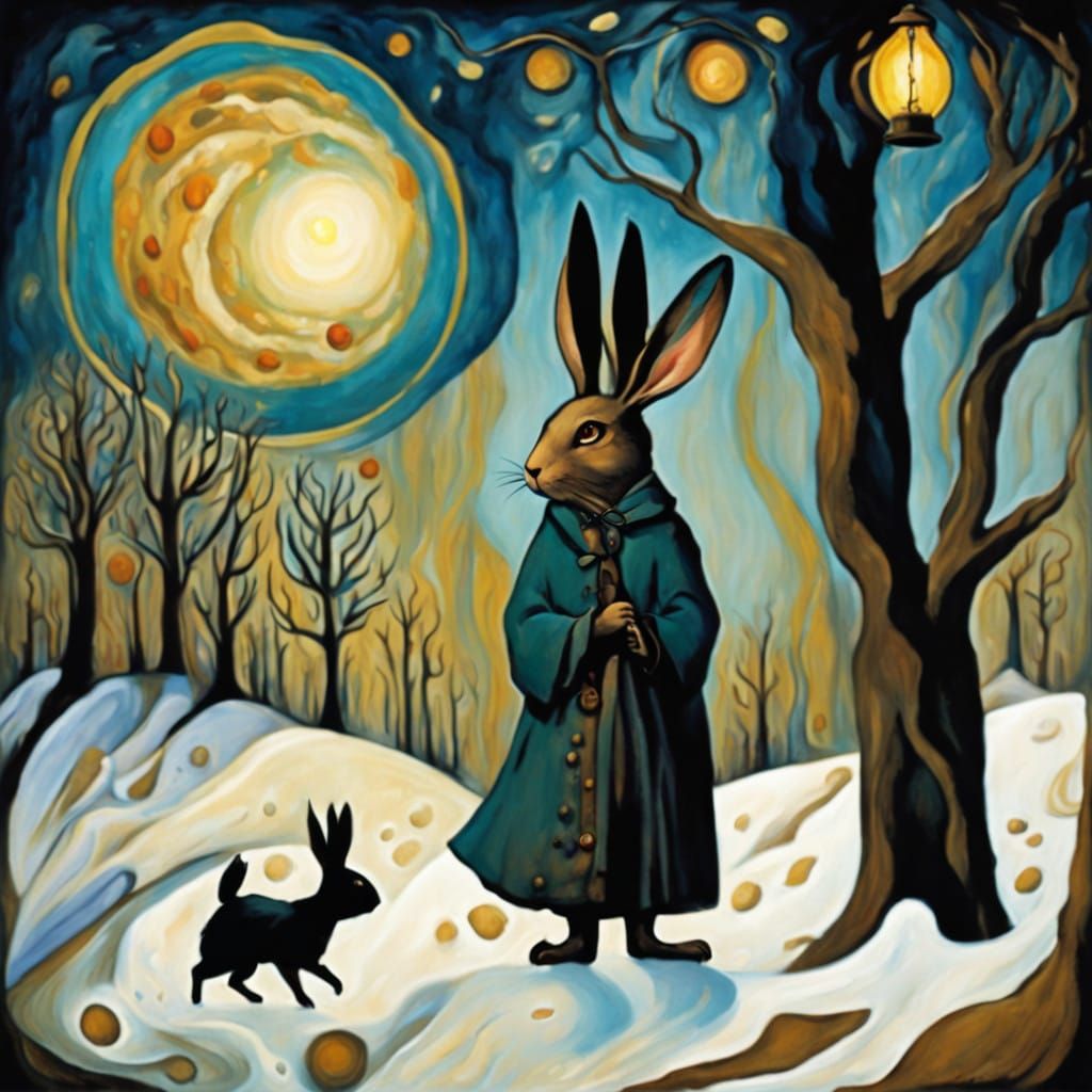 Surreal Rabbit Toasts Nuclear Winter in Soft, Folk... - AI Art