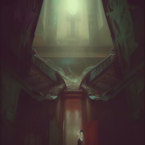 An haunted place, mistery, DARK COLOURS, GREENNHISH portrait...
