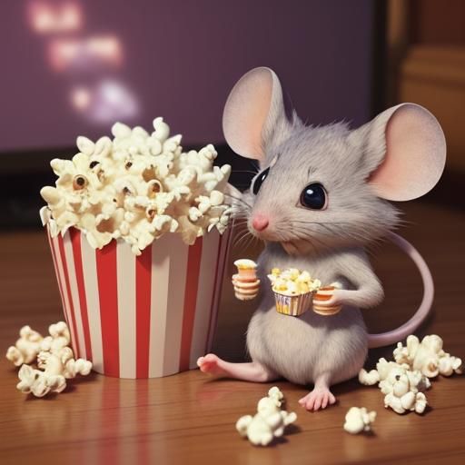 In whimsical world 3d mystical A little mouse is watching mo...