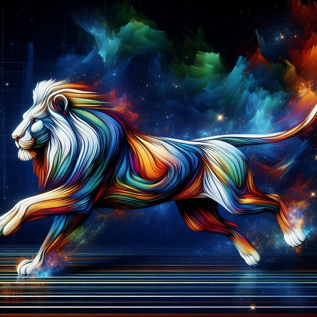 image of a beautiful and proud lion with a muscular body, fu...