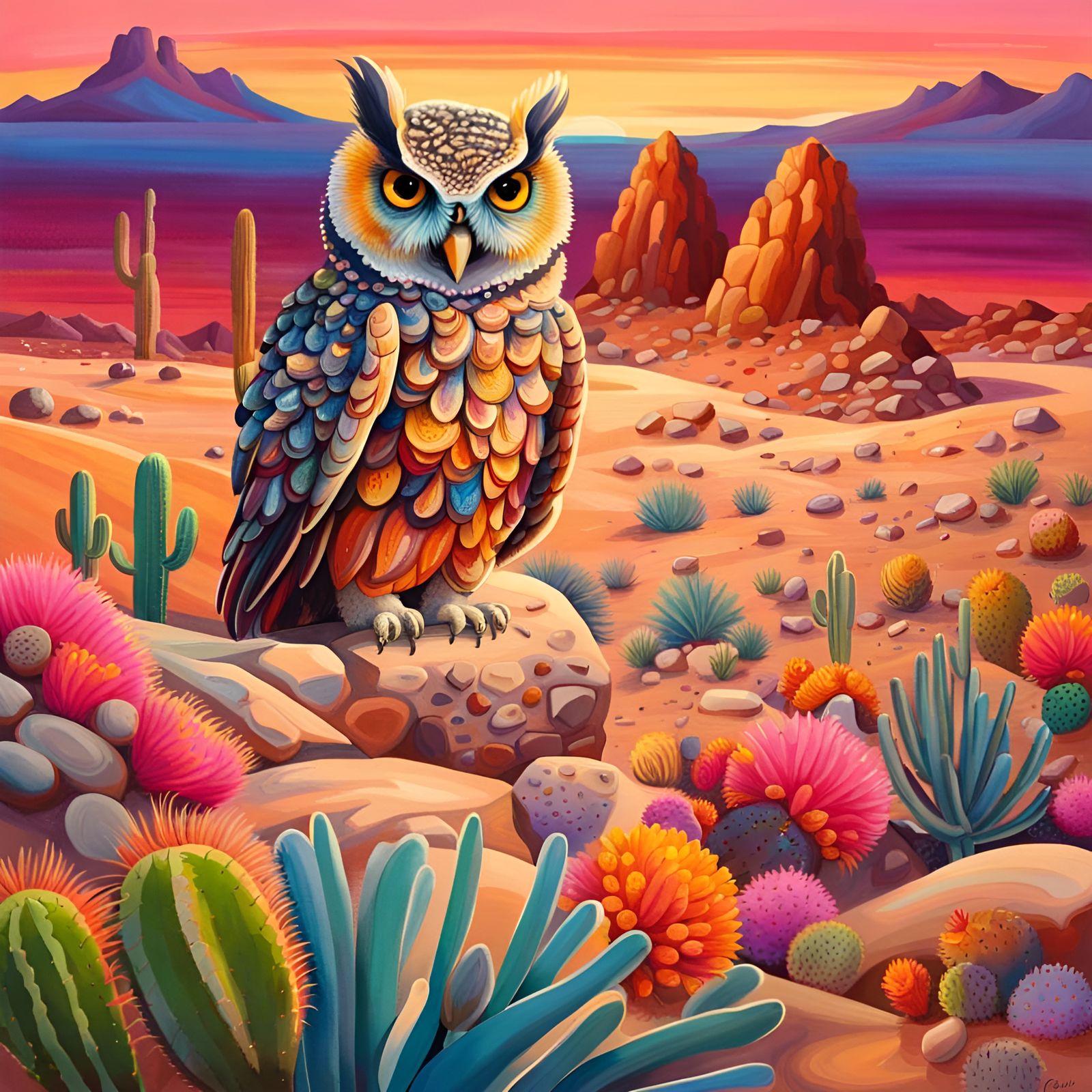 A Bubo ascalaphus owl in a Namibian desert