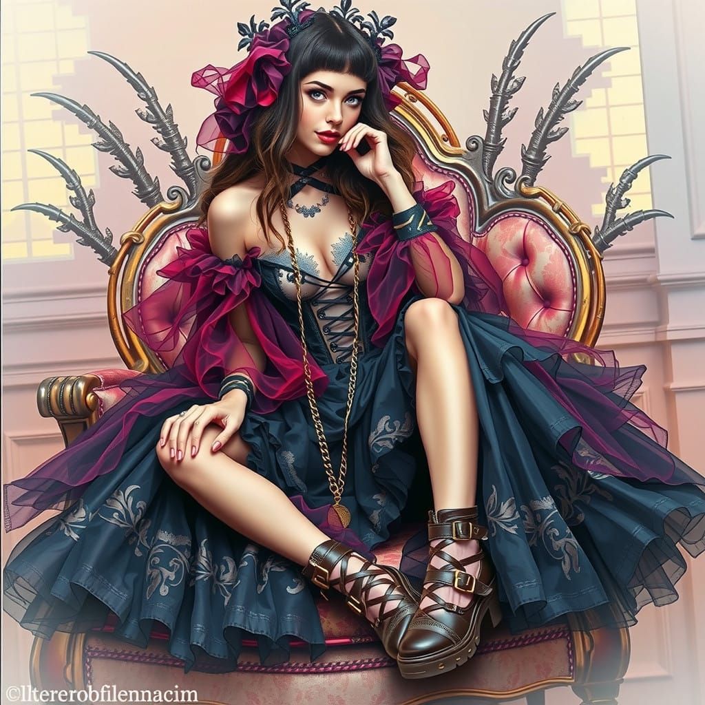 Vintage Glamour Portrait of a Mischievous Emo-Punky Girl