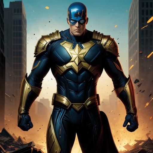 Heroic Comic Art with Golden Hour Glow