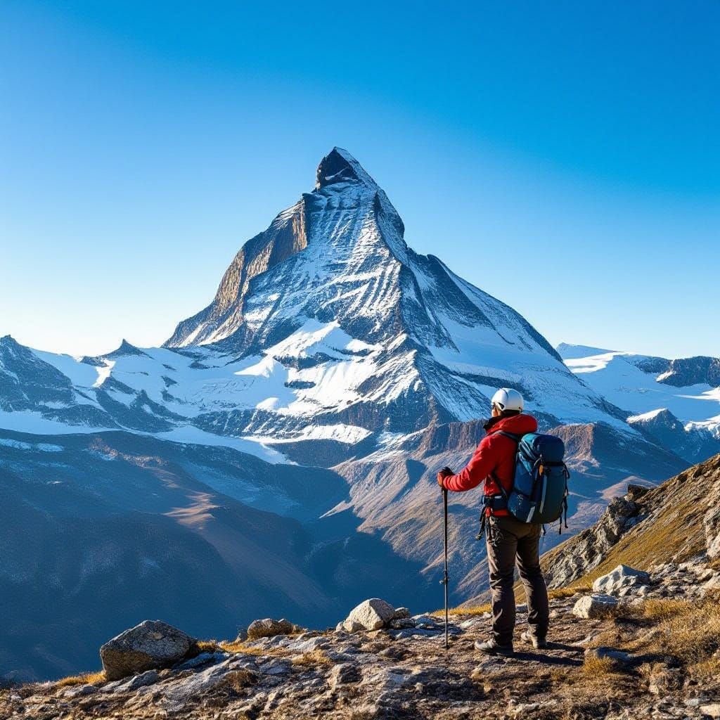 Joyful Mountain Climber Gazes Into Abyss