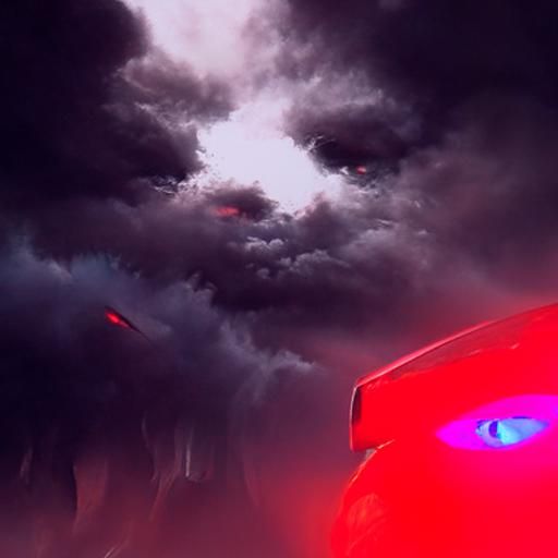 The glowing red eye of evil stared back through the gray clo...