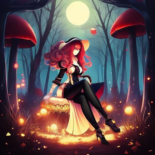 plus size kawaii mushroom woman, perfect pretty face, black ...