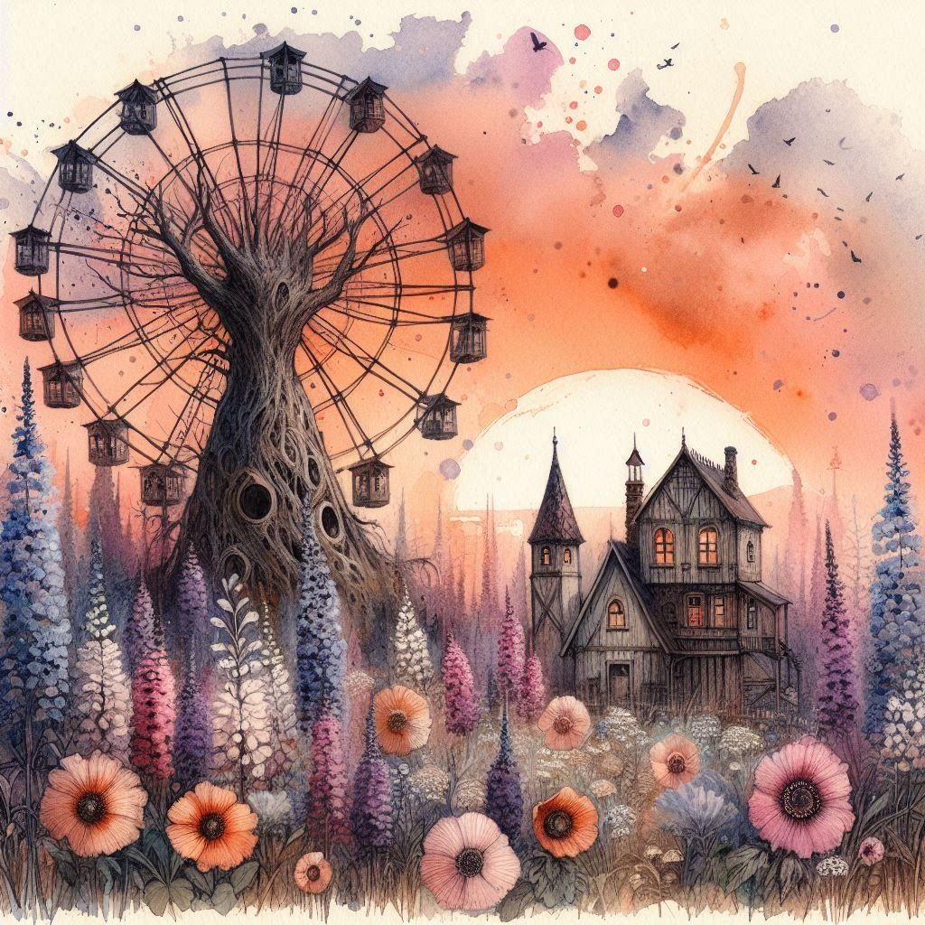 old rustic ferris wheel in a city