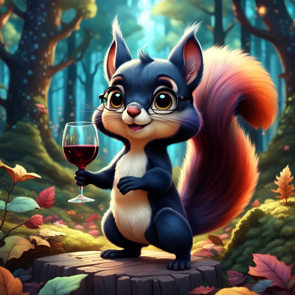 Squirrel enjoying a glass of wine