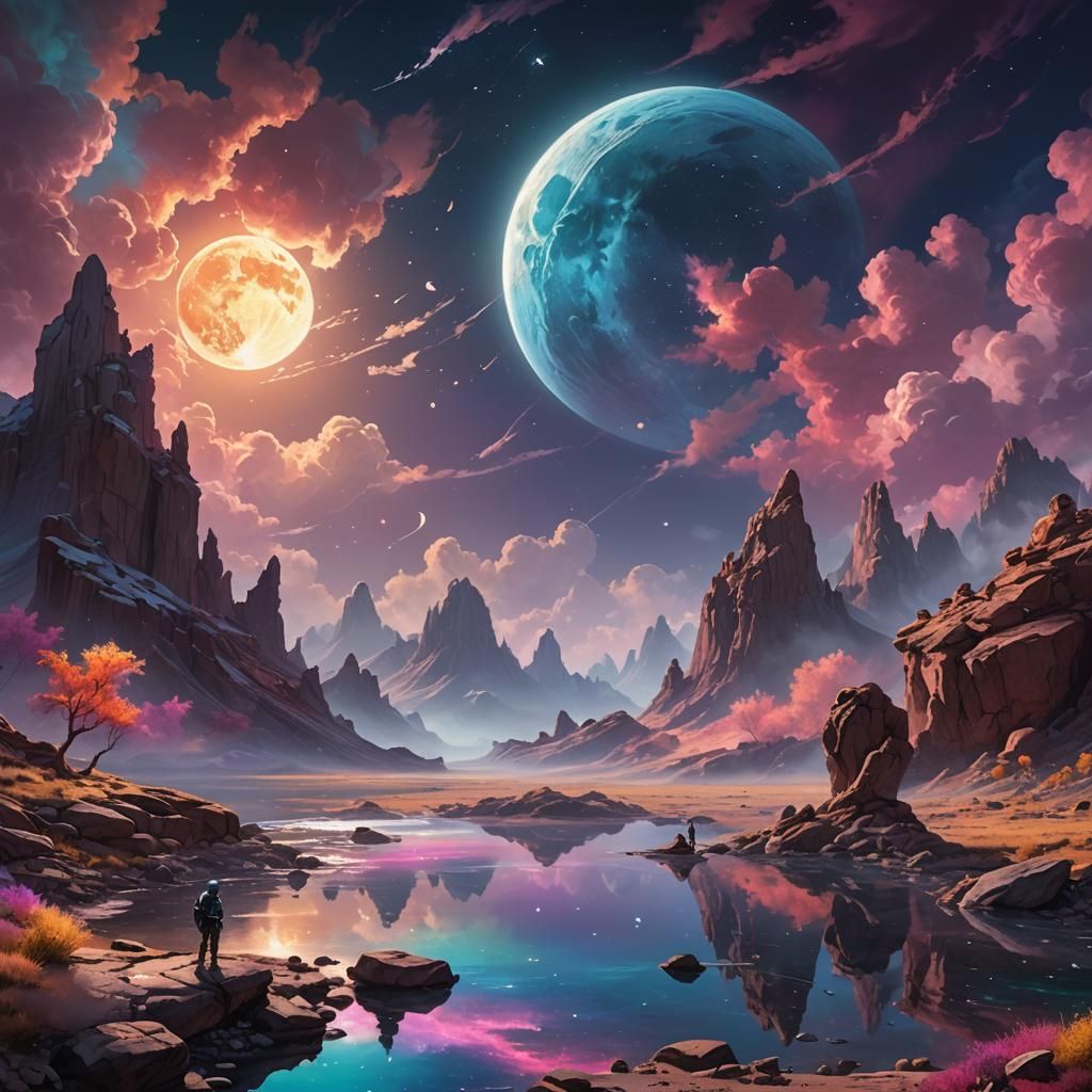 Angler on Alien Moonscape in Ethereal Airbrush Style