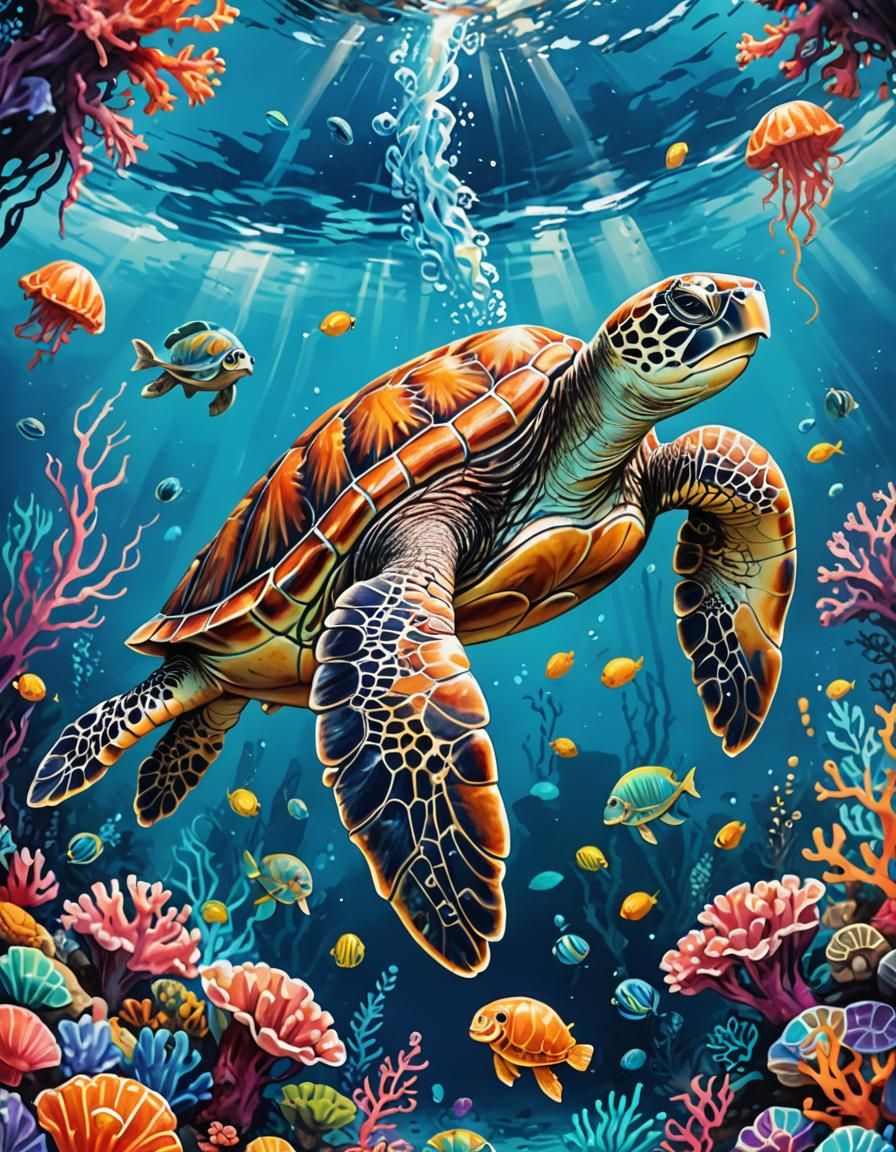 Sea turtles. - AI Generated Artwork - NightCafe Creator