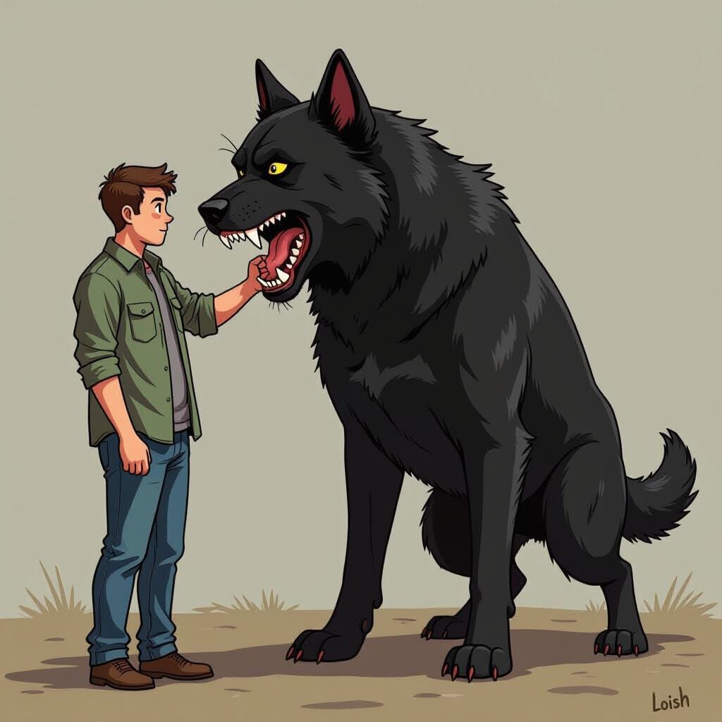 Aggressive Black Dog Bite in Digital Art Style