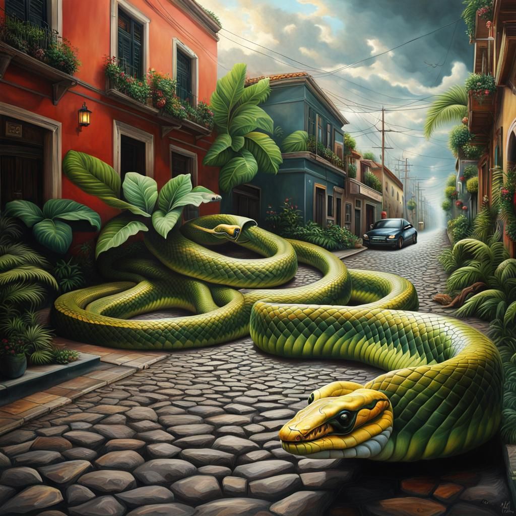 Giant snake on the street