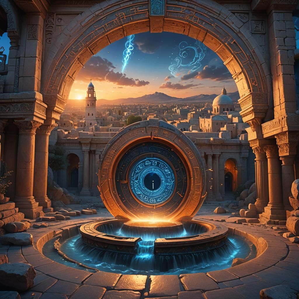 Time Portal Over Netanya at Dusk: Digital Matte Painting