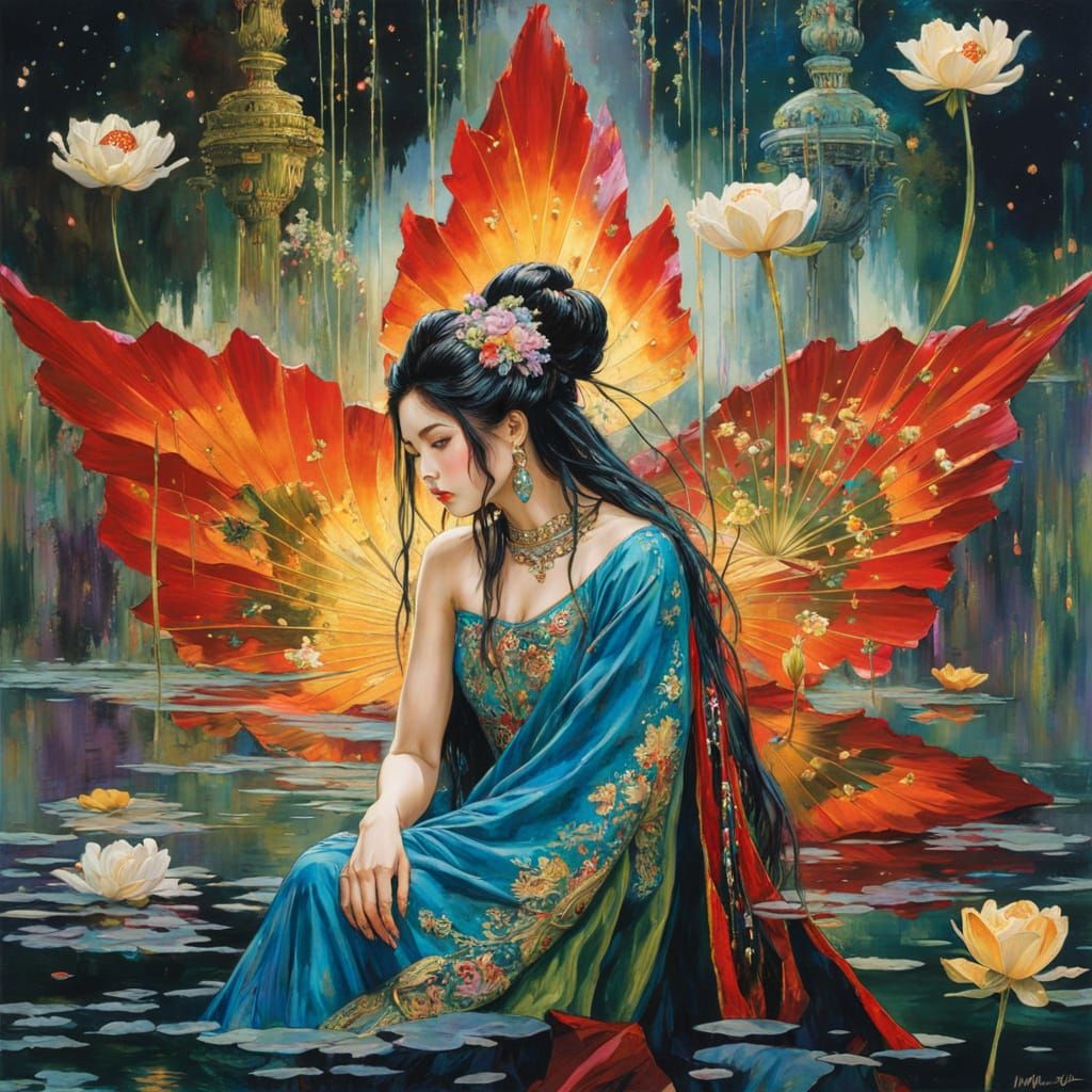Ethereal Geisha Goddess in Cosmic Fantasy