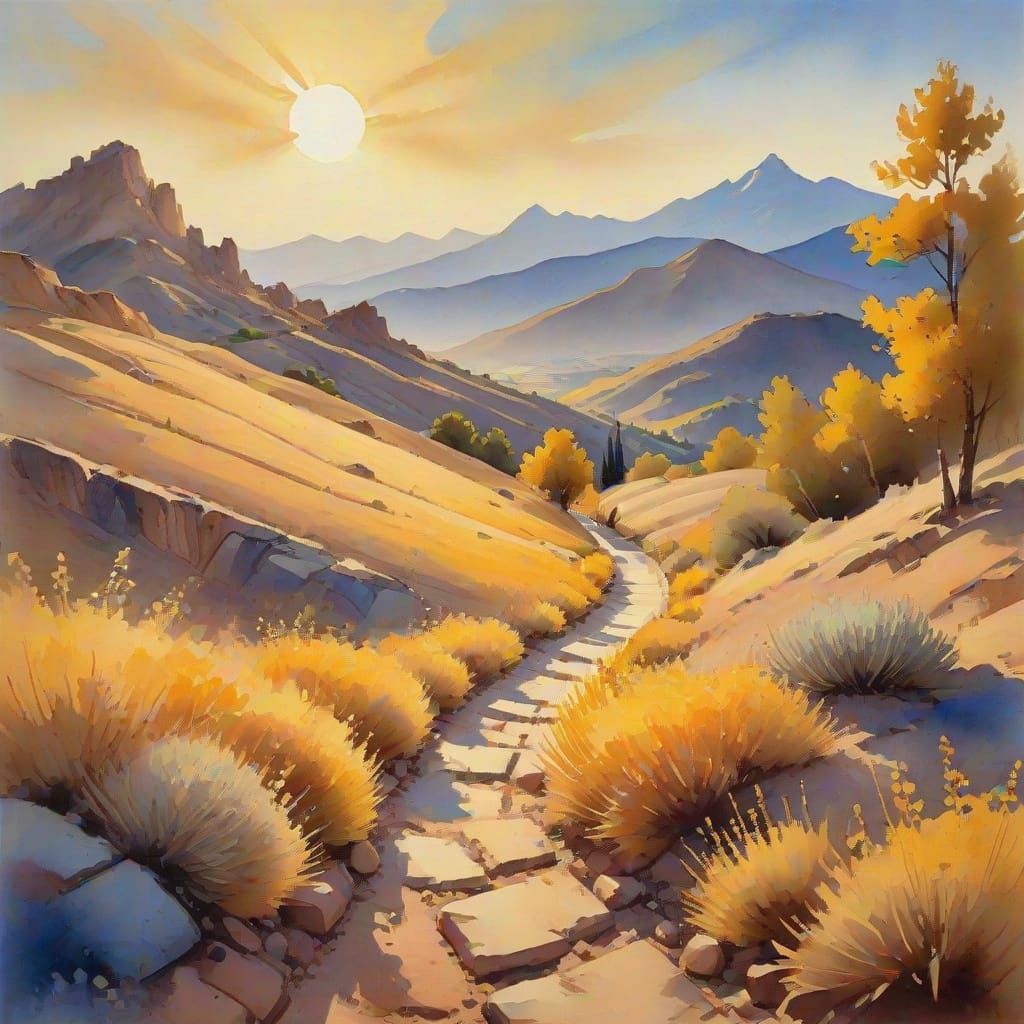 Epic Impressionist Masterpiece: Lone Wanderer in Golden Ligh...