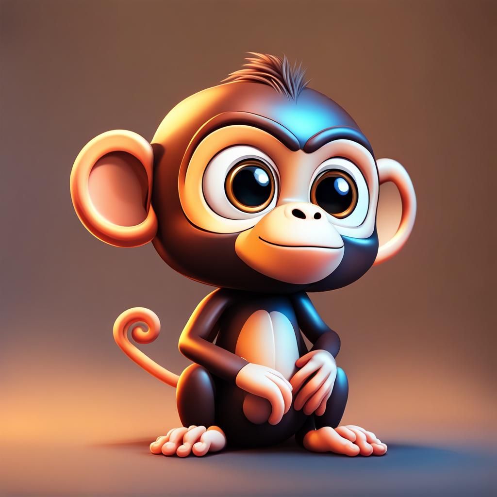 Cute little monkey with different colored eyes， tchibi， adol...