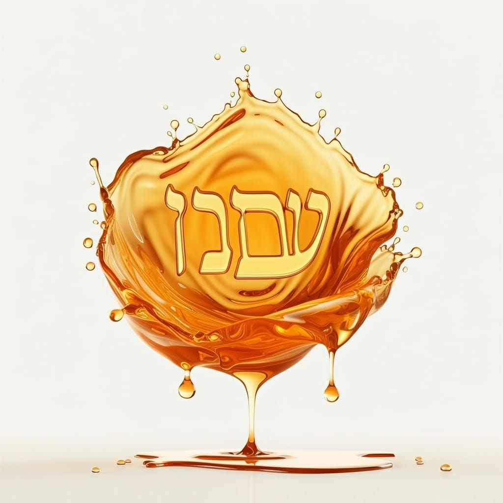 Golden Honey Hebrew Phrase in Hyperrealistic Style