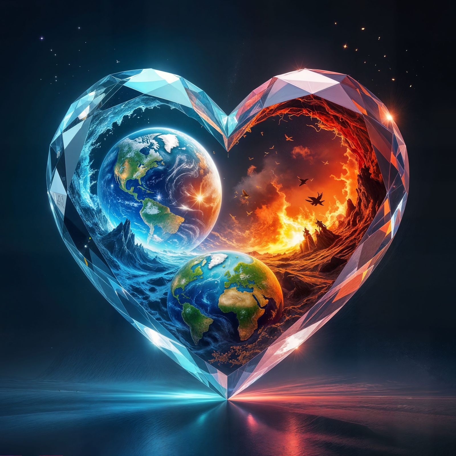 Crystal Heart Colliding Worlds Surrealist Art