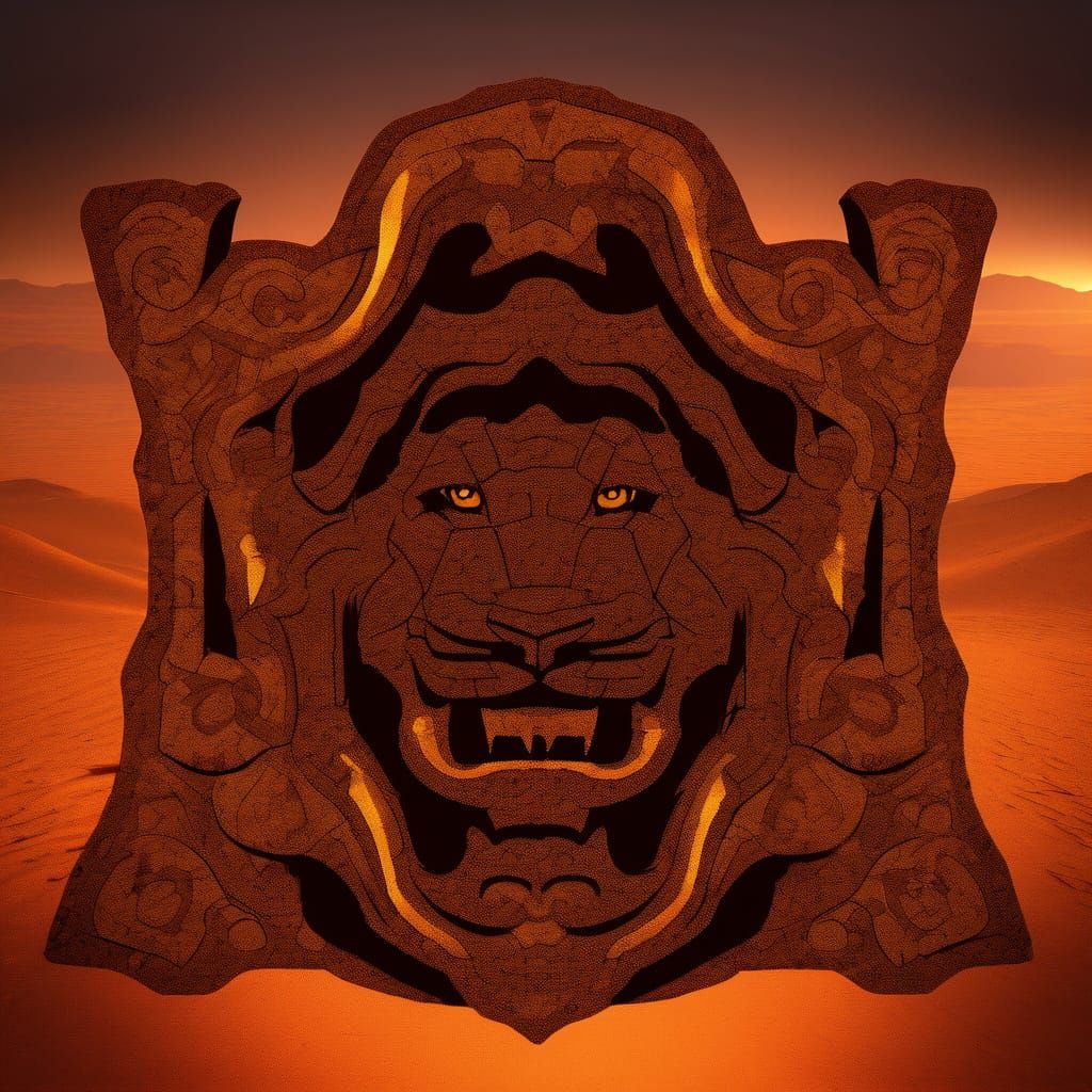 Lion Walks Through Desert at Sunset