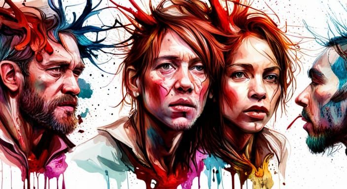 (( a portrait of a fight between 2 Gangs covered in dripping...