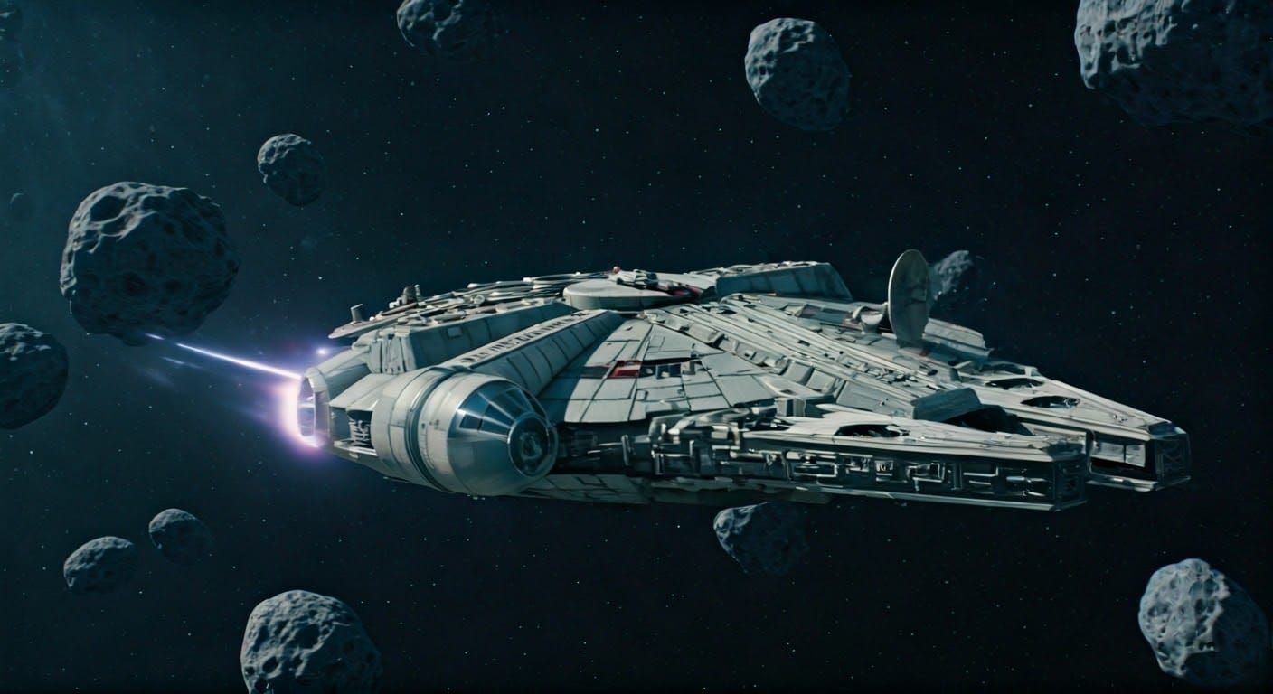 Millenium Falcon Flying through asteroids field  by @That cinema teacher