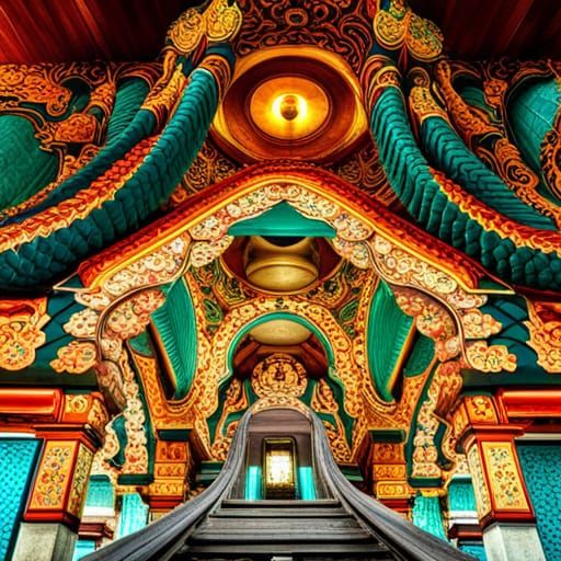Turquoise Temple: A Hyperrealistic Surreal Sanctuary