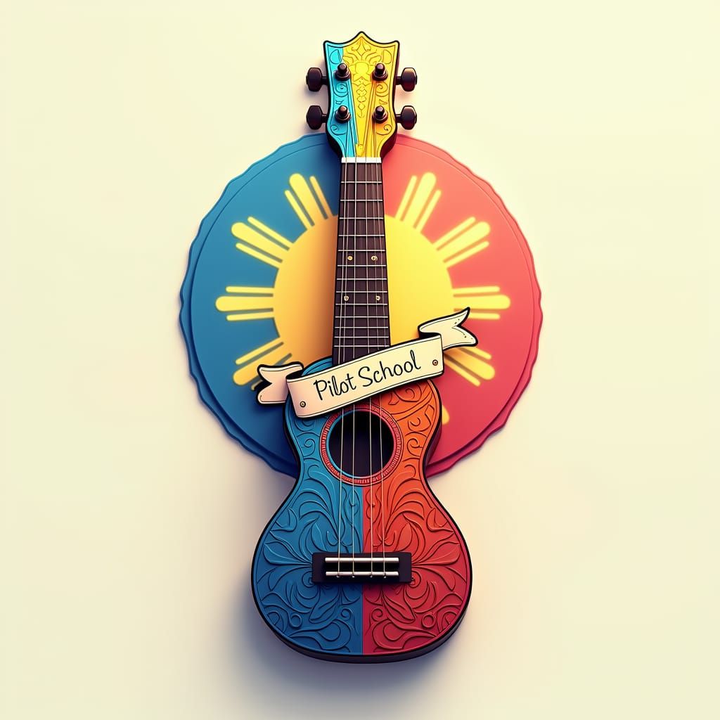 logo for an elementary school ukulele ensemble and that the school is a pilot school and include the motto: "Model Of Excellence".  make the...