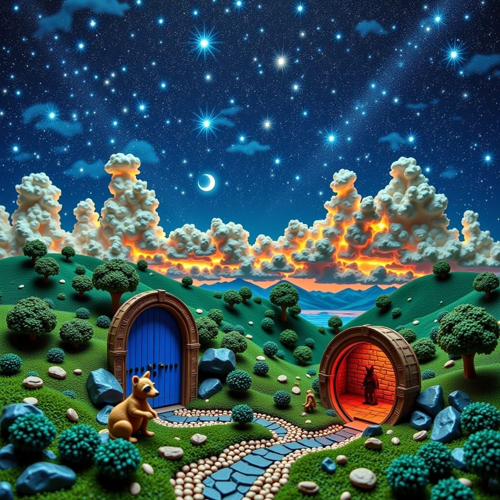 Enlightenment Portal with Raccoon in Diorama Style