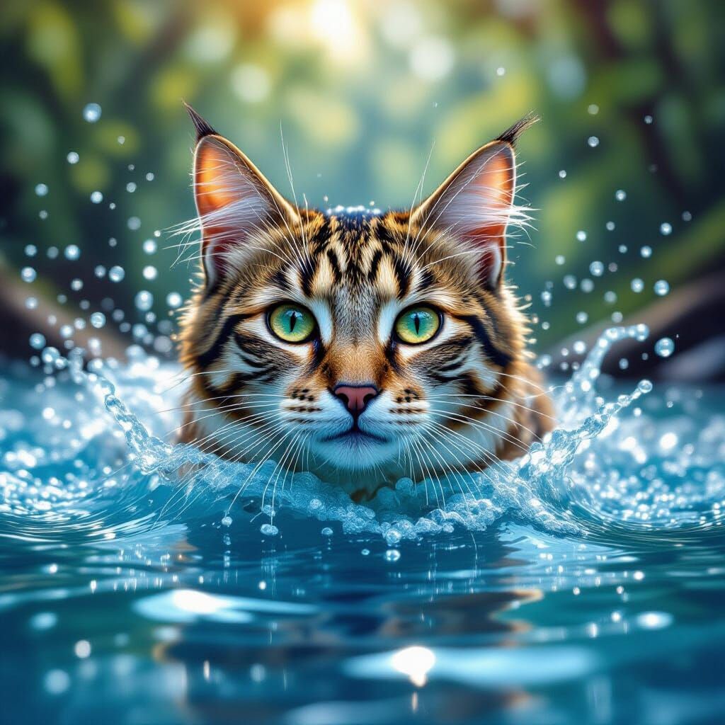 Hyperrealistic Sea Cat and Bears in Clear Water