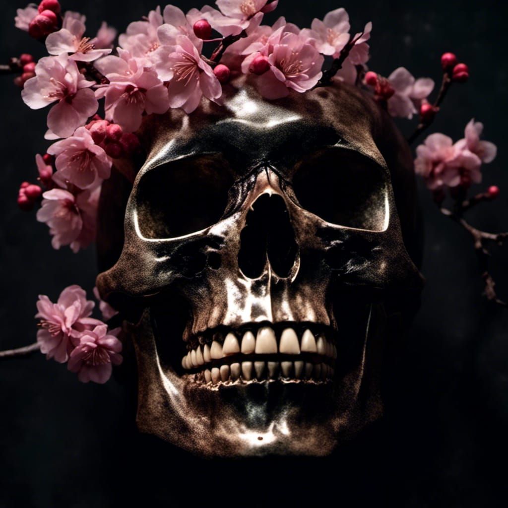 beauty cherry blossoms ??, shadow in form of a skull on... - AI ...