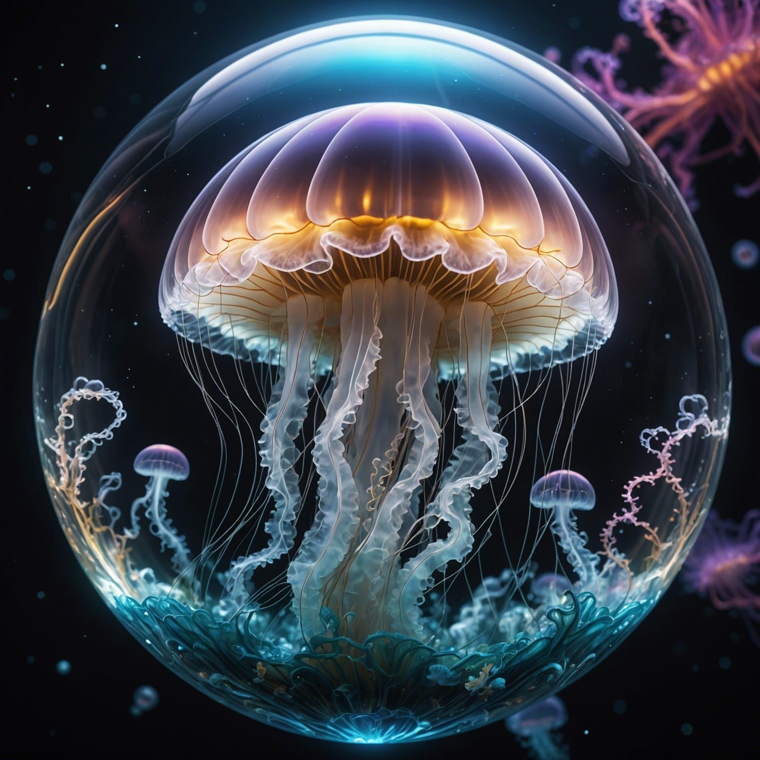 Glowing Jelly in Glass Orb