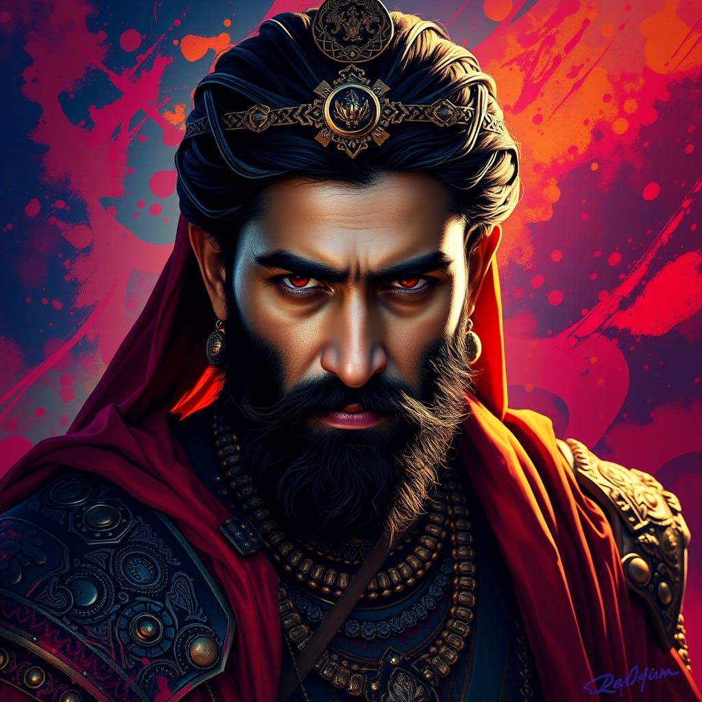 Alauddin Khilji: Hyperrealistic Splash Art Portrait