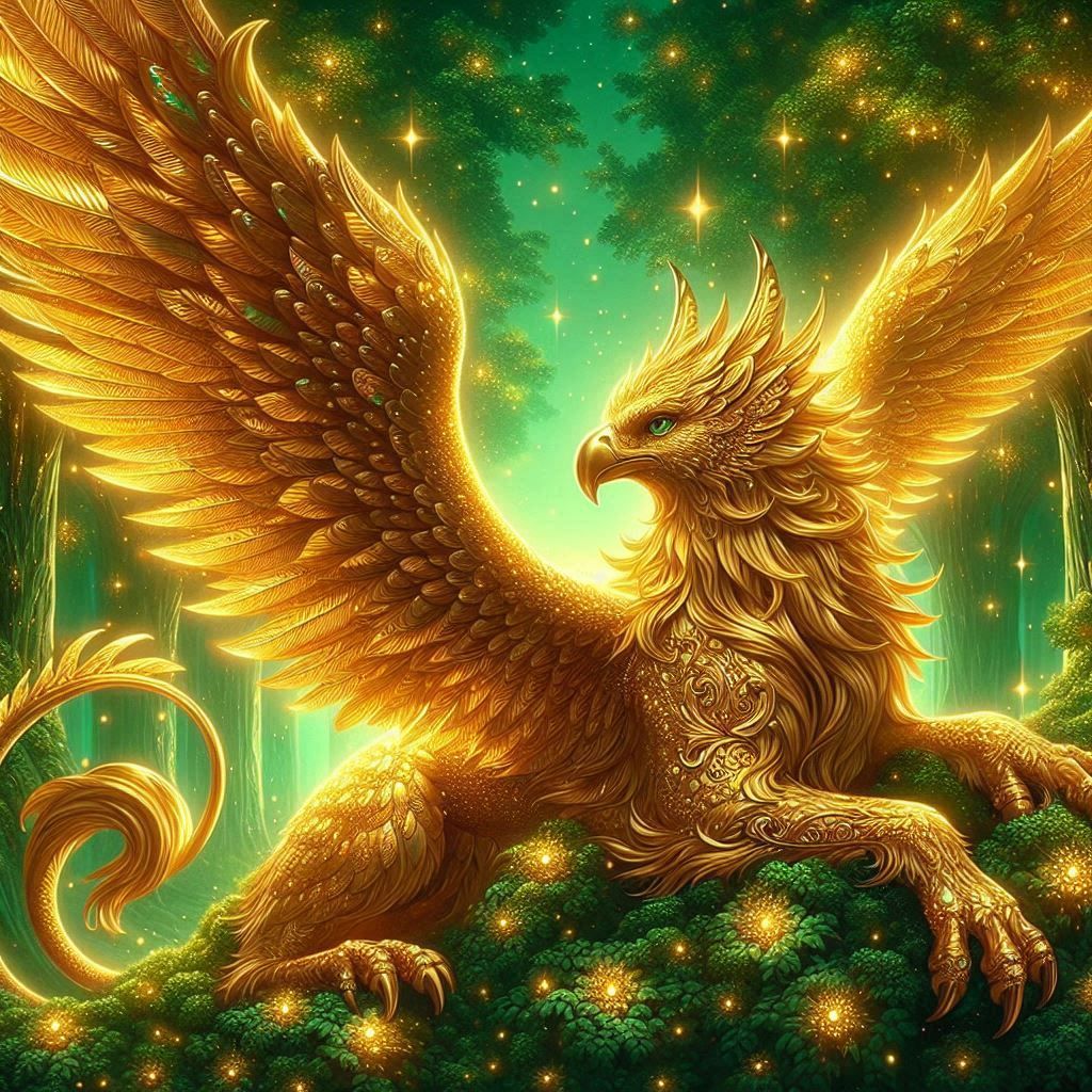 Golden Griffin Guardian of the Green Garden Grove