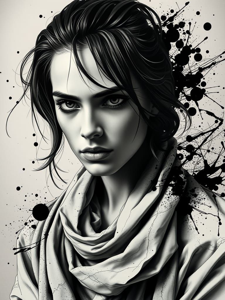 A captivating portrait of a person with striking, dramatic f...