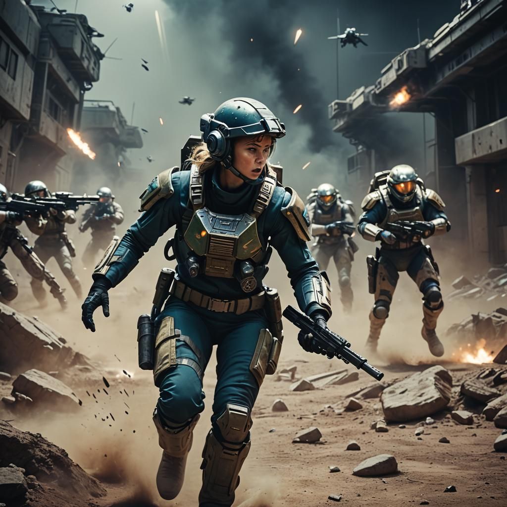 Female space commando leads her troops  by @Newish777