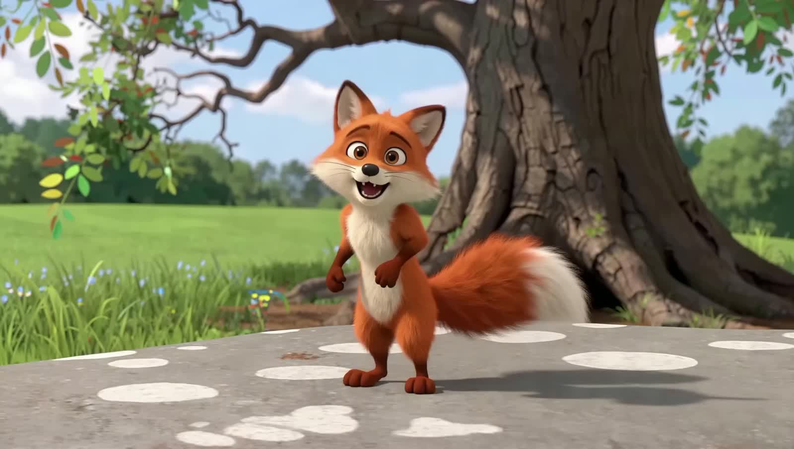 A fox dancing and singing.