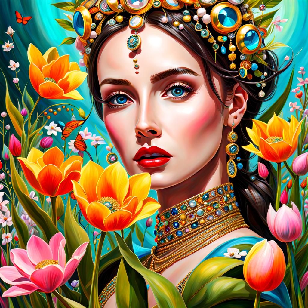 “Spring edging and coming to life” action painting bejeweled...