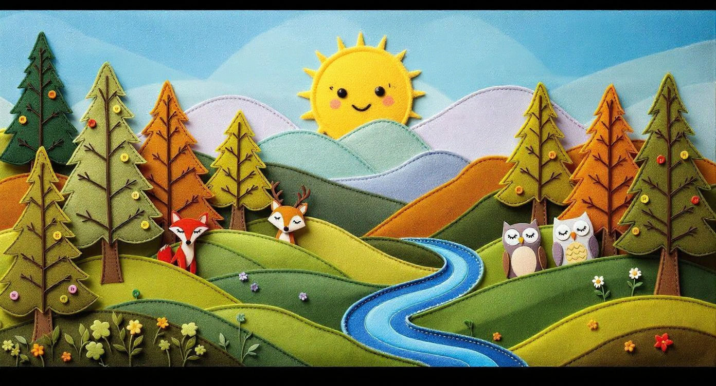 A felt whimsical forest scene