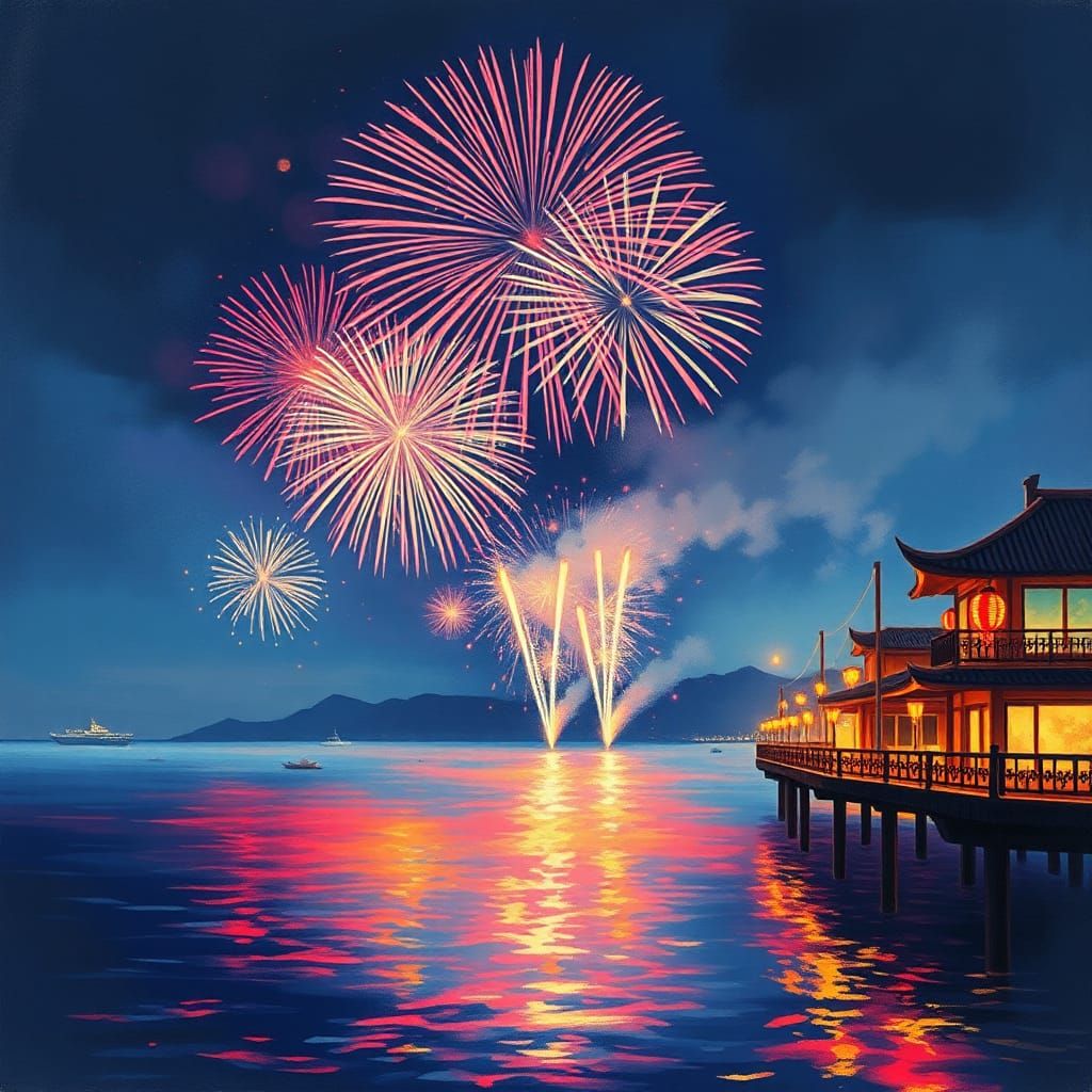 Penghu Island Fireworks Festival at Night