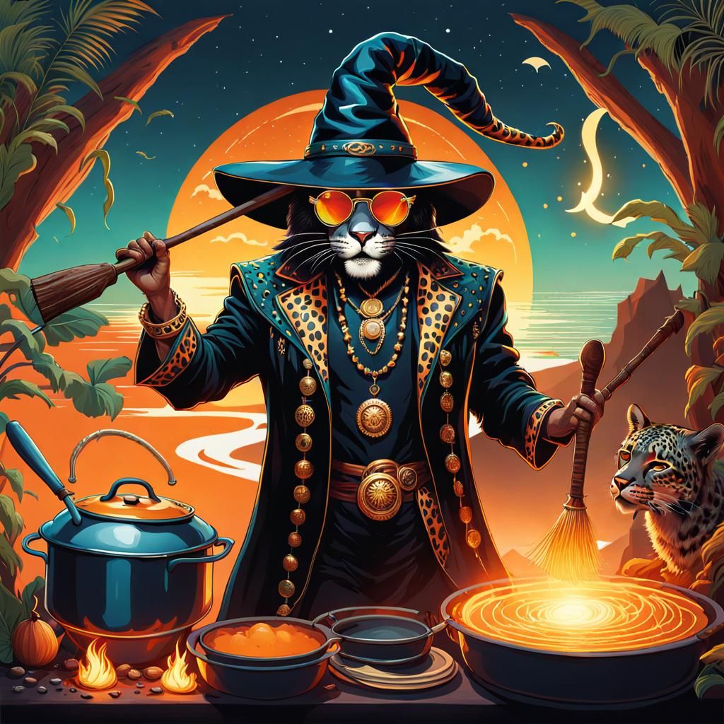 SHAMAN antromorphic leopard in leather suit and sunglasses a...