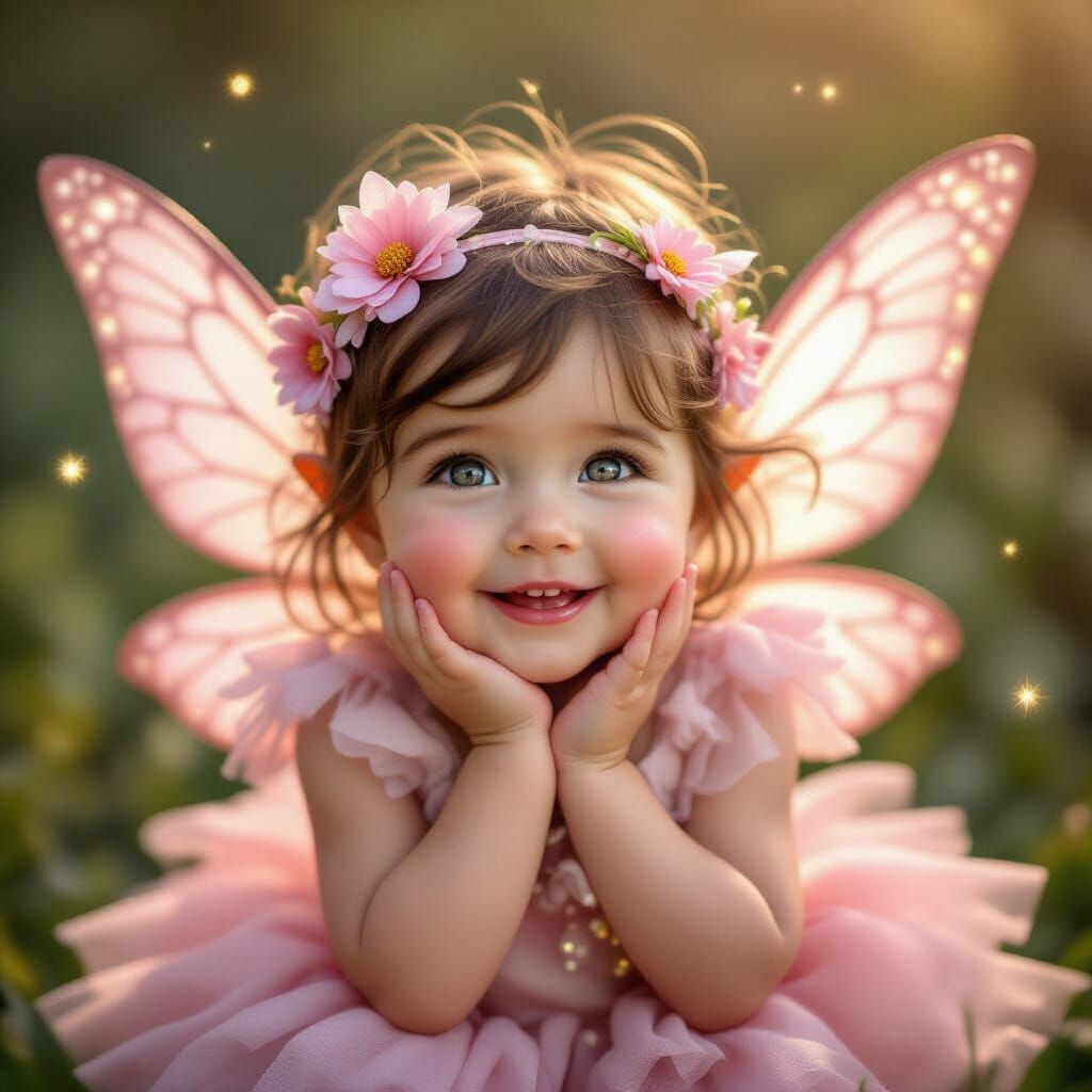 Cute Smiling Baby Fairy in Pink with Sparkles