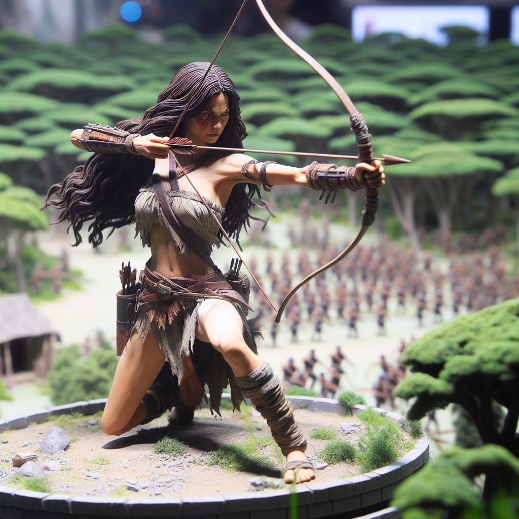 Warrior aiming her bow at the enemy