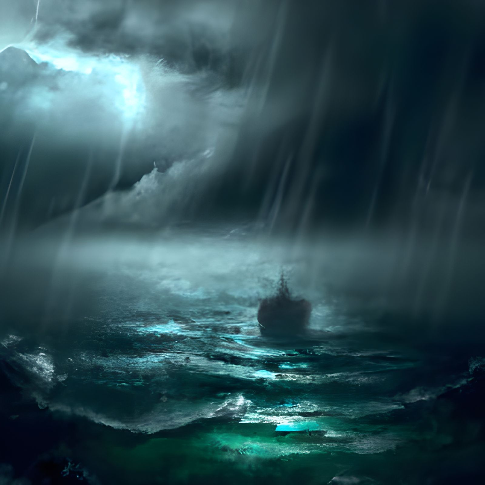 Heavy rains misty sea