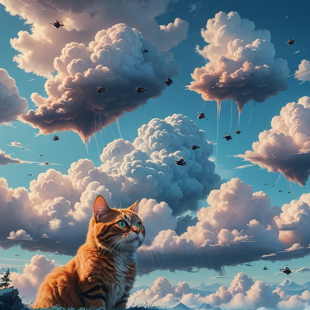 Cat in Clouds: Dreamlike Surrealism in Digital Art