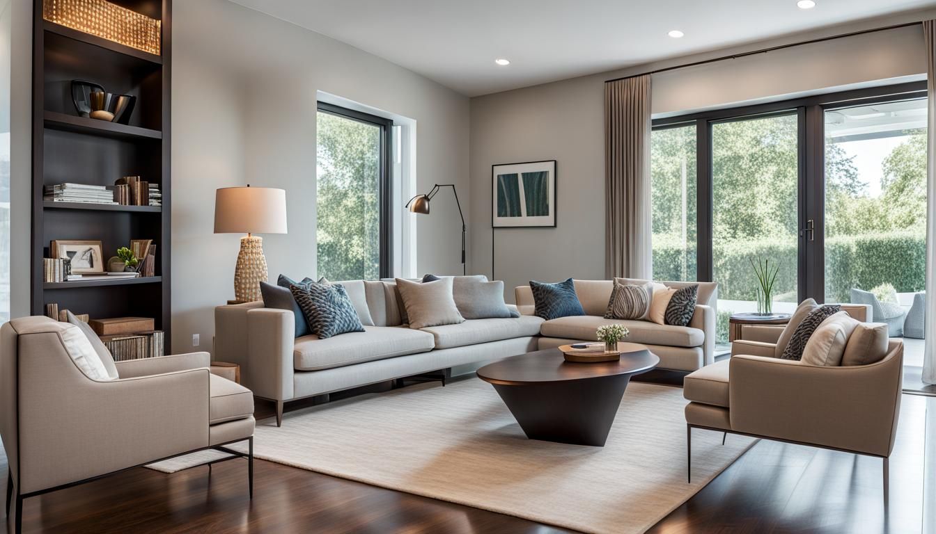 professional photo of interior design of living room, contem...