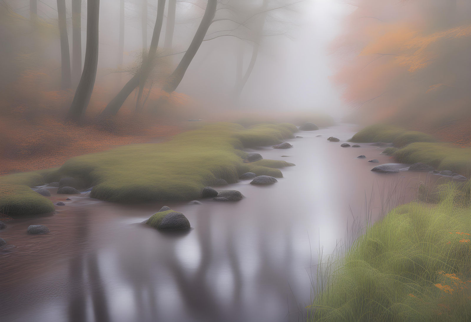 Babbling brook with fog