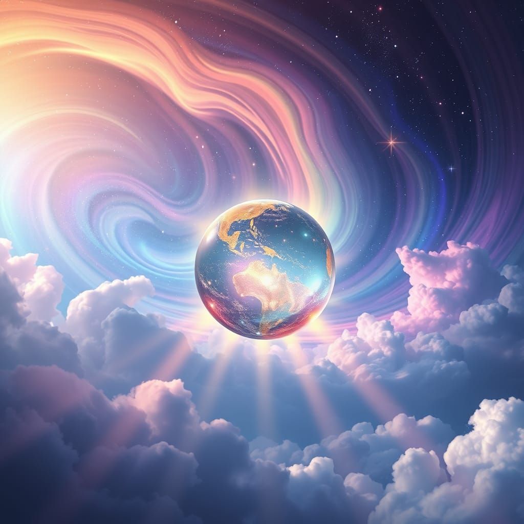 Crystal Sphere in Starry Sky: Dreamlike Digital Art