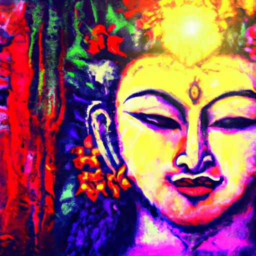 Goddess in a beautiful Bali temple reimagined with AI