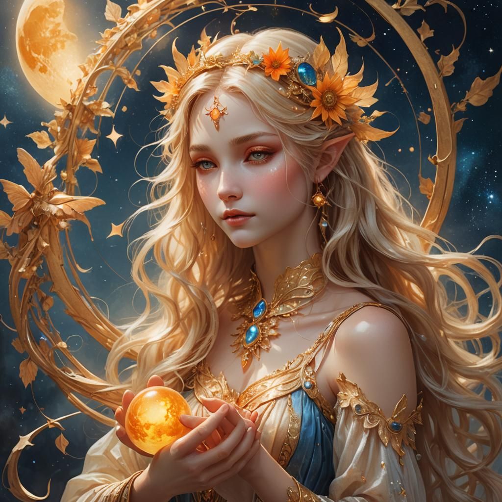 Golden Moon Fairy Portrait in Surreal Fantasy Art